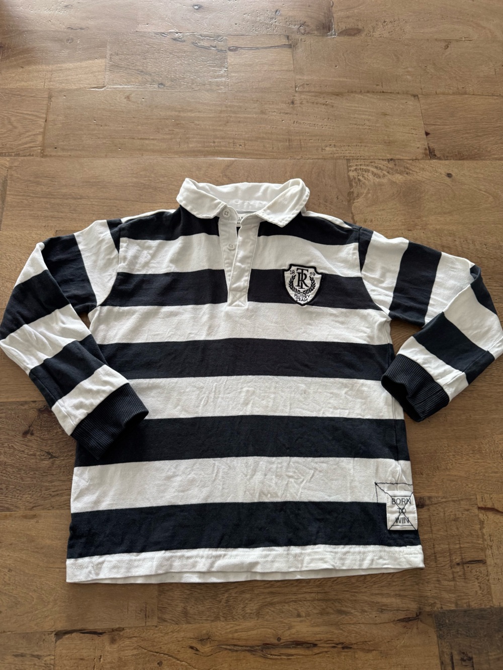 Zara Boys Black & White Striped Long Sleeve Rugby Shirt size 6